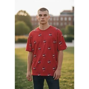Nike Patriotic Red White Blue Swoosh Stars Dri Fit T Shirt Tee Men’s Sz Med